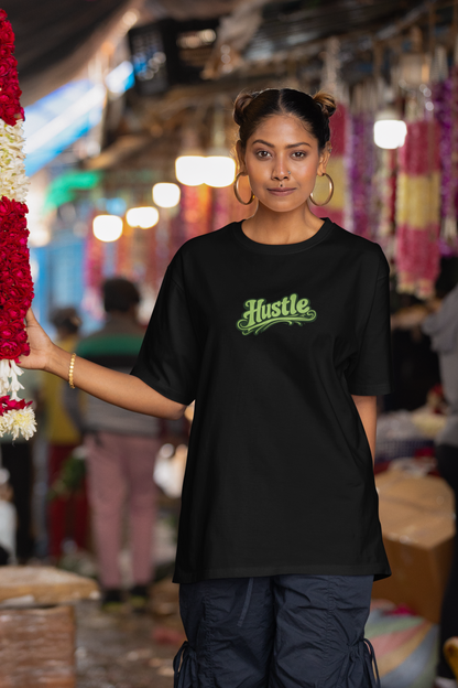 Unisex Black Hustle Graphic Printed Oversized T-shirt