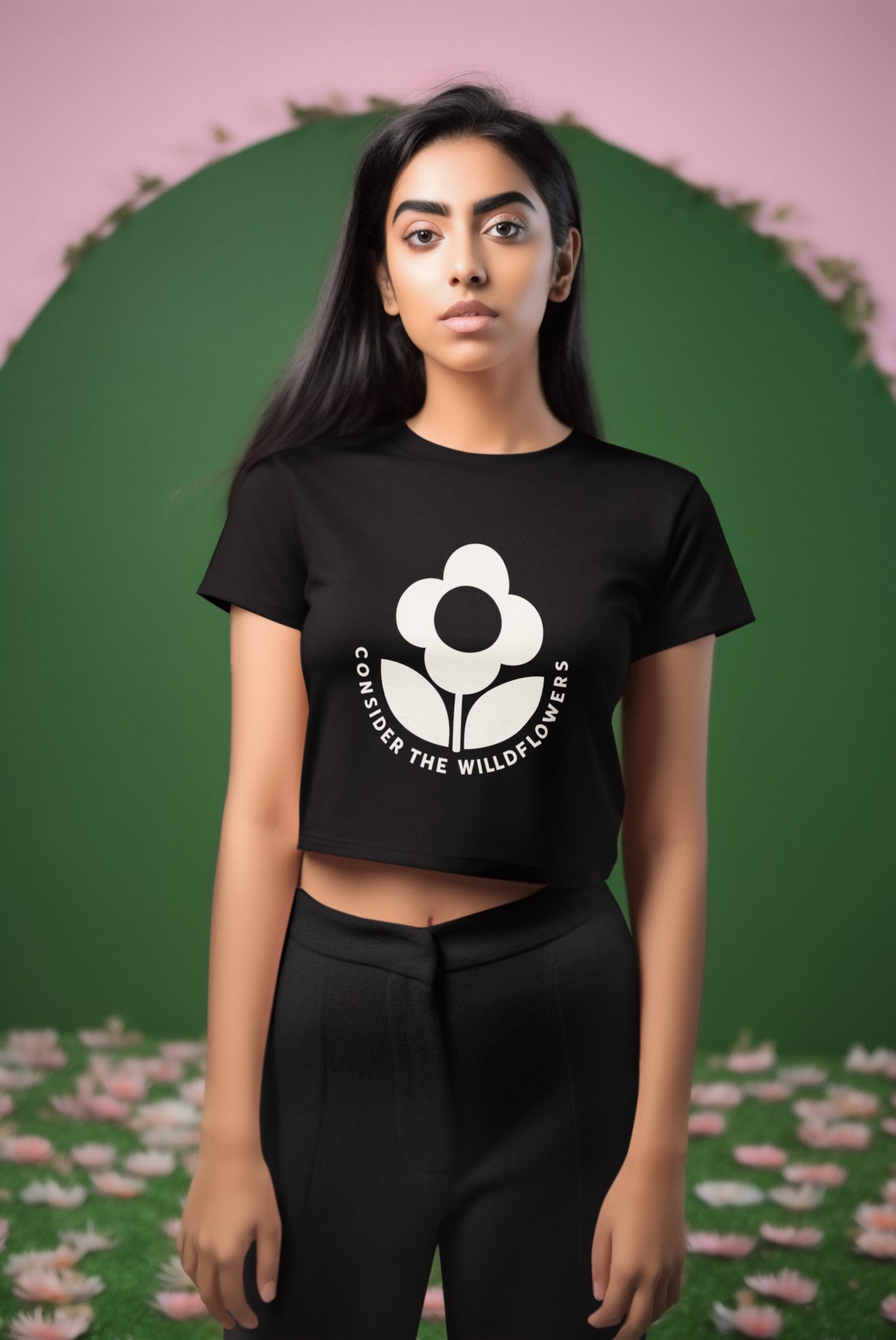 Wildflower Serenity Graphic Crop Top – Minimal Floral Statement
