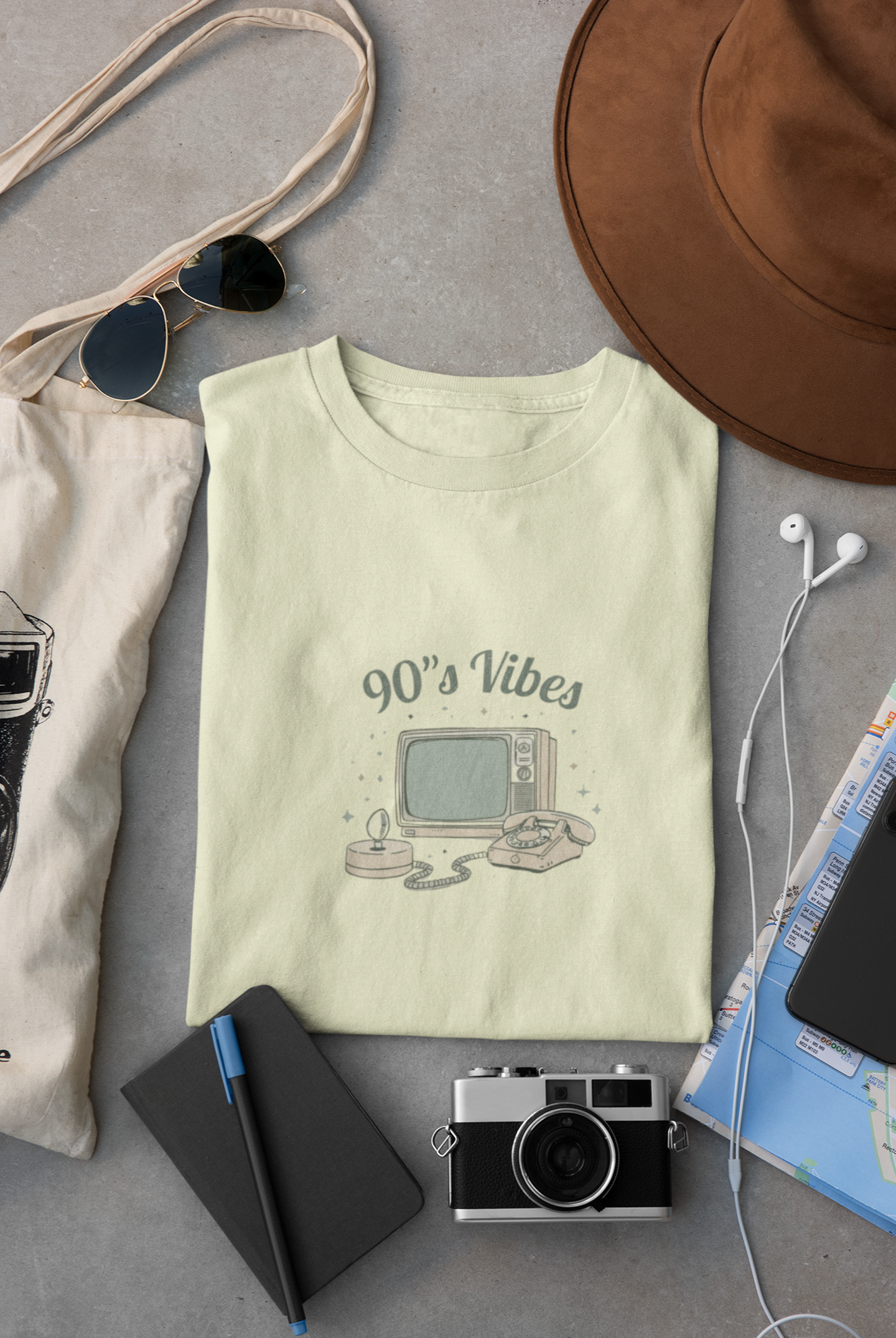 The "90's Vibes" Retro Tech Oversized Tee – Vintage Cream