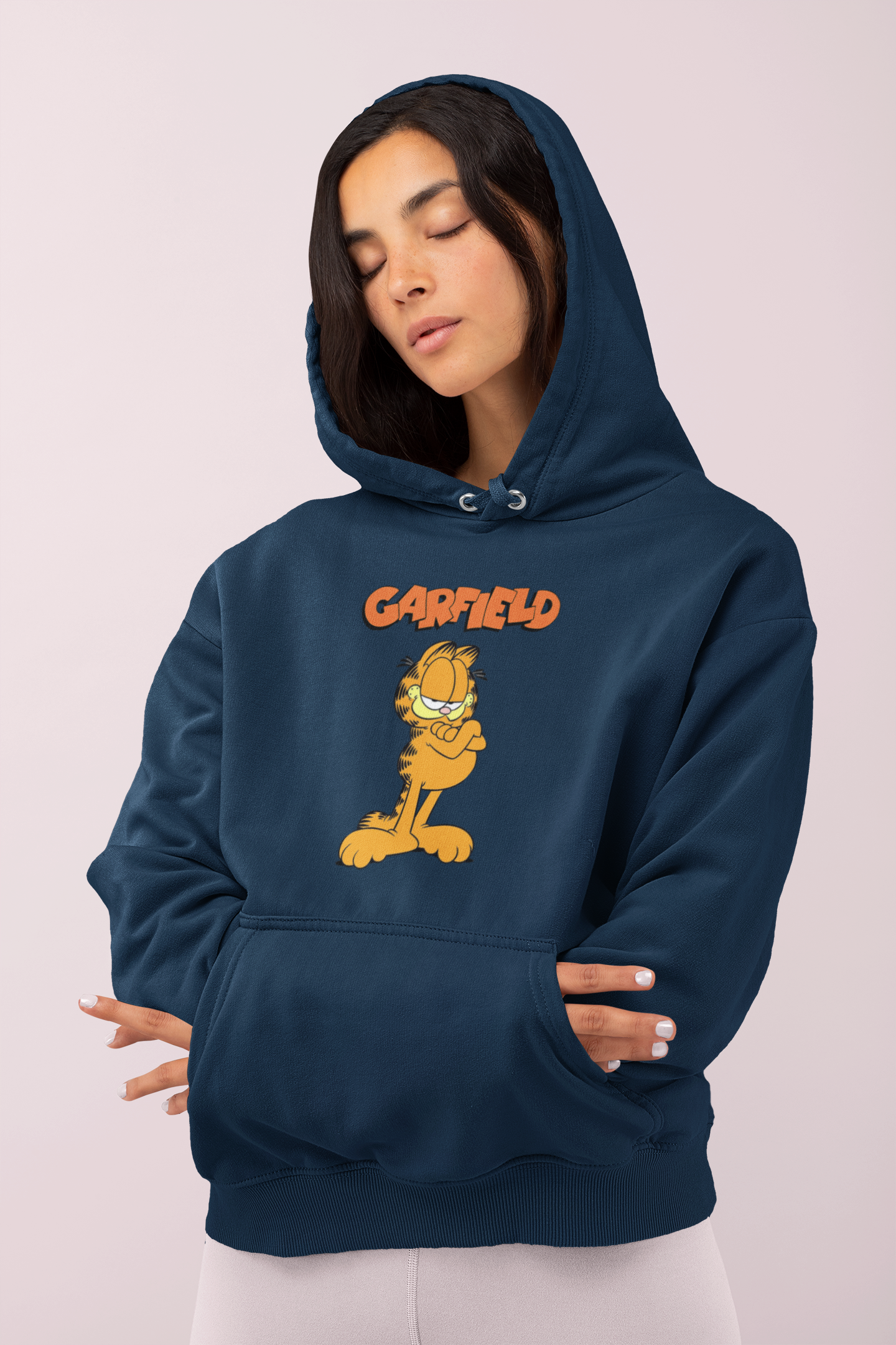 Garfield Printed Navy Blue Winter Hoodie by The Clothie