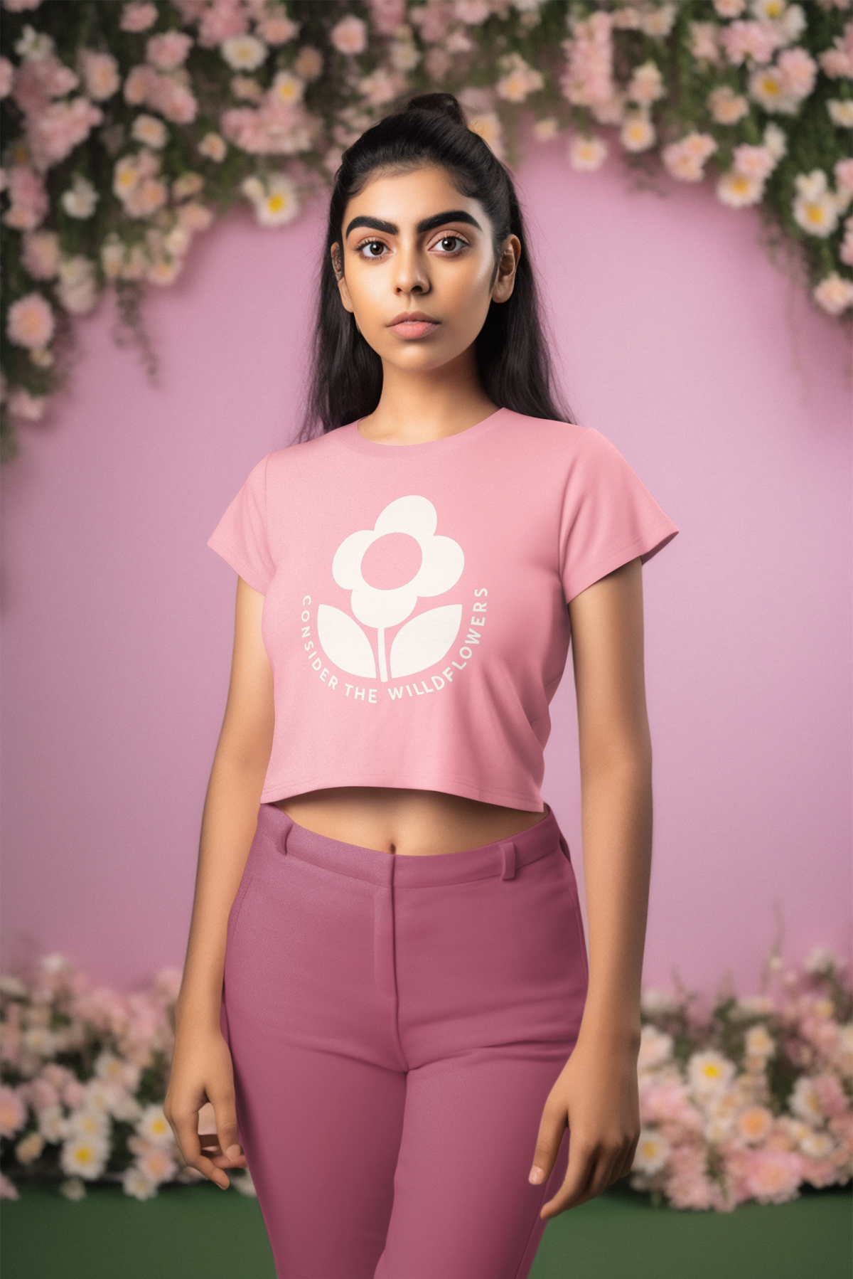 Wildflower Serenity Graphic Crop Top – Minimal Floral Statement