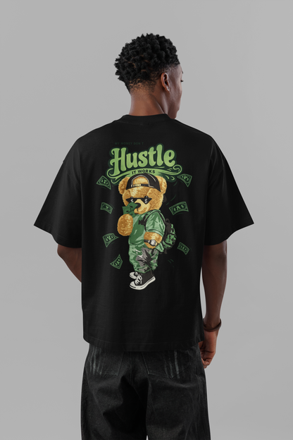 Unisex Black Hustle Graphic Printed Oversized T-shirt