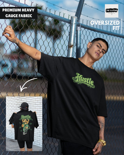 Unisex Black Hustle Graphic Printed Oversized T-shirt