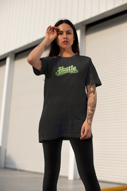 Unisex Black Hustle Graphic Printed Oversized T-shirt